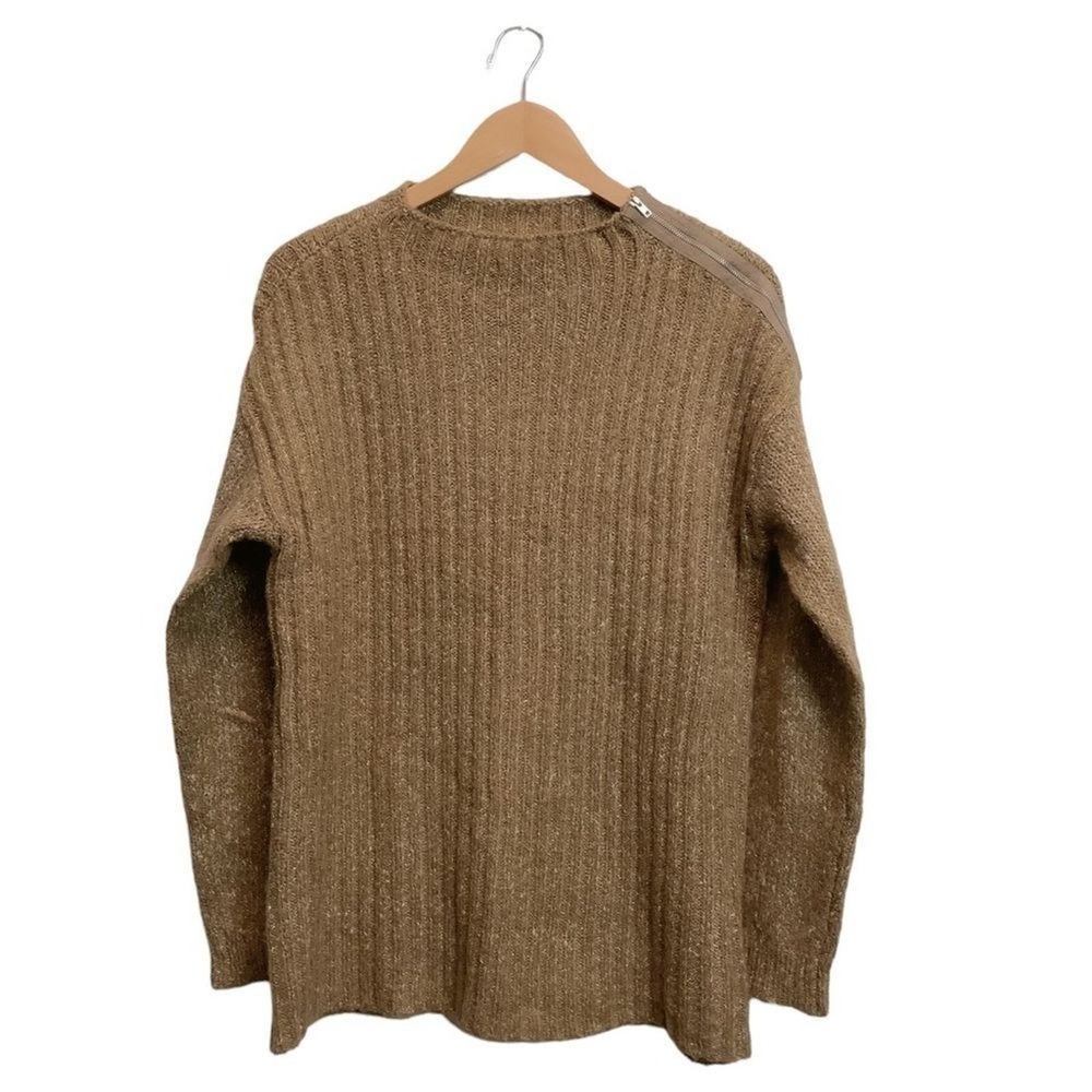 MYSTREE Knit Jeweled Neckline Zip Shoulder Pullover Oversized Small Sweater